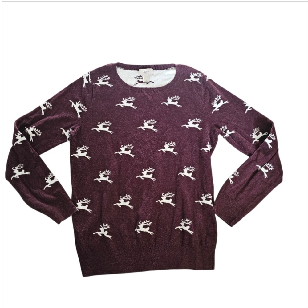 Women's Ann Taylor LOFT Large  Deer Soft Maroon crew neck Sweater 100%‎ Cotton